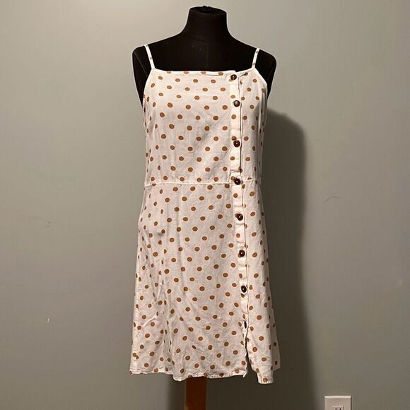 Billabong Women's White Polka Dot Button-Down Short Mini Dress - Picture 1 of 8